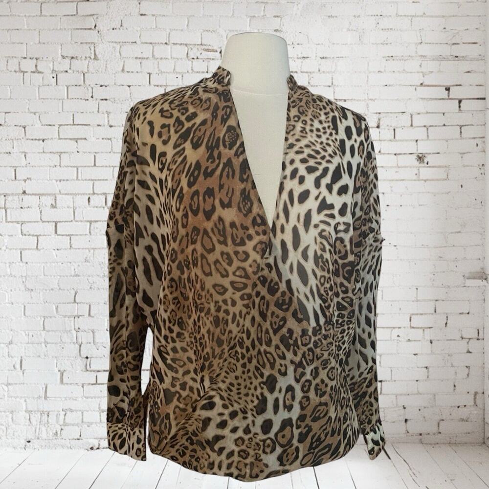 Paper Heart Australia‎ Designer Animal Print Wrap Blouse Sz XS/S Long Sleeves